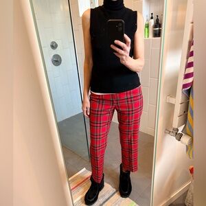 J. Crew Red Tartan Plaid Wool-blend Fully Lined Flat-Front Straight Leg Pant
